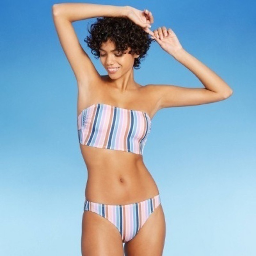 Xhilaration Longline Metallic Bandeau Bikini | M